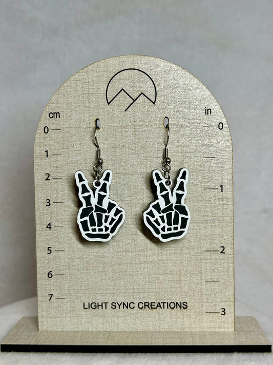 Peace Sign Skeleton Dangle Earrings