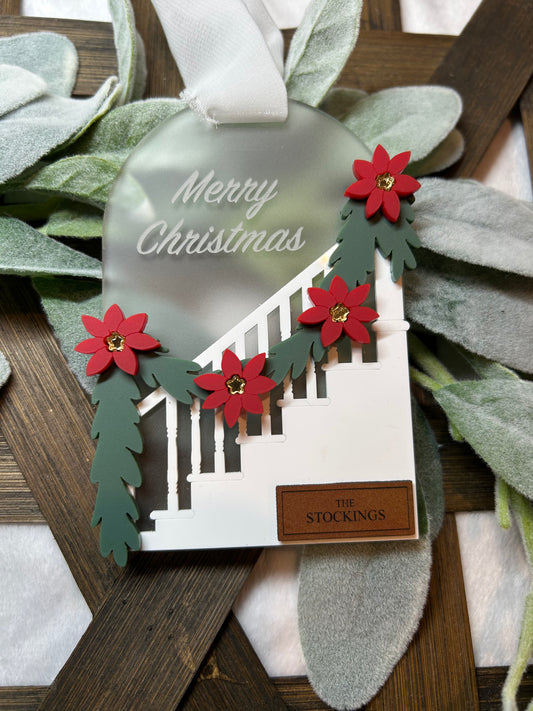 Staircase Ornament with Poinsettia Garland