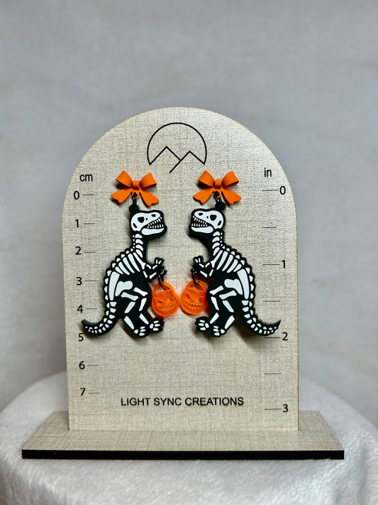Dino Bow Skeleton Halloween Earrings